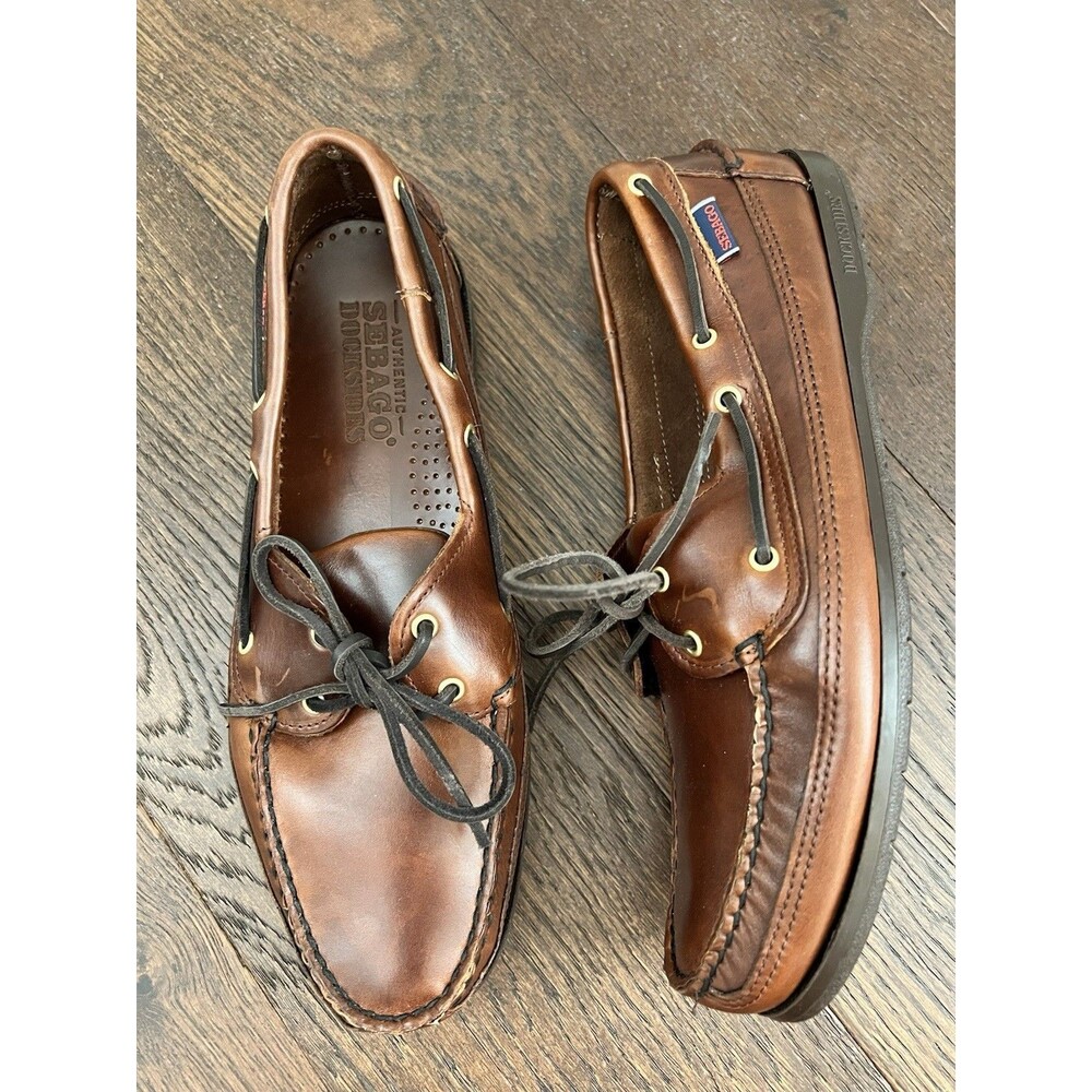 Seabago Dockside Schooner Loafers Brown Leather Size 12 Wide EUC
